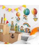 Kids' Room Decoration Cute Books Hot Air Balloon Bed Head Wall Stickers - Model Fun-d81