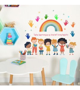 Self-adhesive Colorful 3d Rainbow With Baby Educational Wall Stickers For School Kids - Model Fun-e303