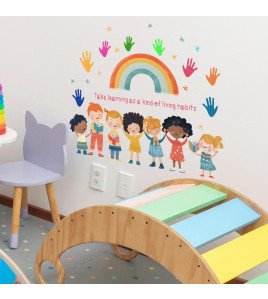 Self-adhesive Colorful 3d Rainbow With Baby Educational Wall Stickers For School Kids - Model Fun-e303