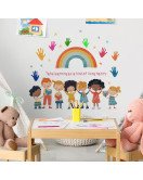 Self-adhesive Colorful 3d Rainbow With Baby Educational Wall Stickers For School Kids - Model Fun-e303