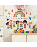 Self-adhesive Colorful 3d Rainbow With Baby Educational Wall Stickers For School Kids - Model Fun-e303