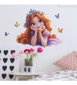 Removable Home Decoration 3d Princess With Butterfly Salon Wall Stickers For Ladies - Model Fun-f400