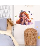 Removable Home Decoration 3d Princess With Butterfly Salon Wall Stickers For Ladies - Model Fun-f400