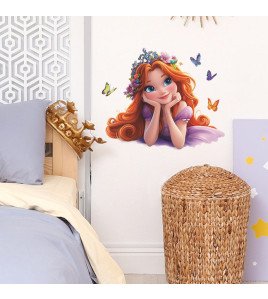 Removable Home Decoration 3d Princess With Butterfly Salon Wall Stickers For Ladies - Model Fun-f400